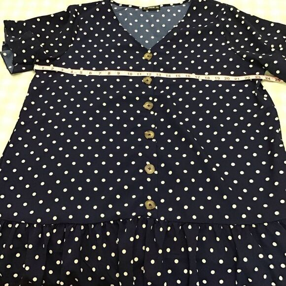Shein 2XL Polka Dots Dress Navy Blue Plus Size lightweight woven button up v nec - Picture 8 of 11